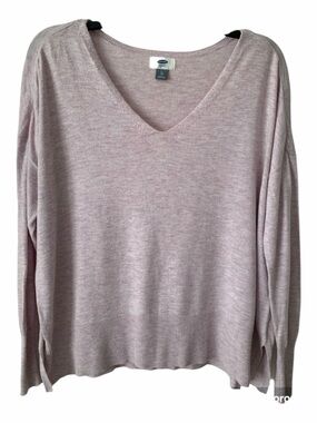 Old Navy Oversized Top Women XS Mauve Pink Long Lantern Sleeves Side Slit V Neck